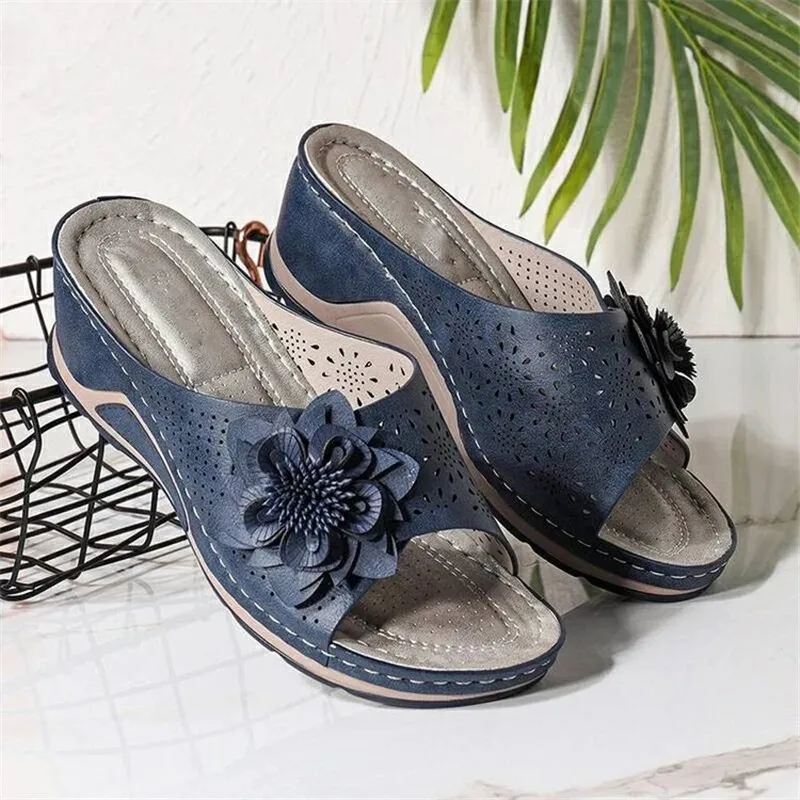 2022 Summer Wedges Slip-on PU Black Fashion Womens Platform Sandals Shoes for Women Sandalilas Sandles Woman Flat Shoes Casual