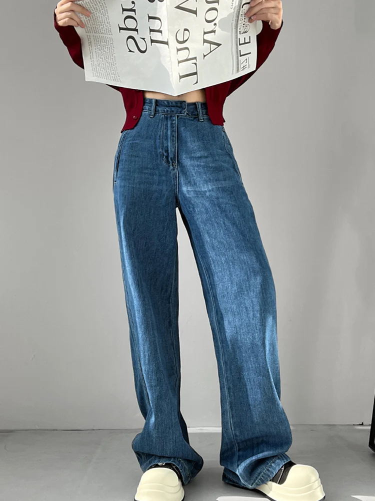 

Ретро синие тяжелые джинсы с низкой талией и широкими штанинами, свободные утягивающие повседневные брюки длиной до пола, весна-осень-зима, универсальные