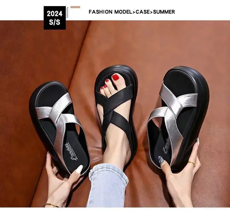 Damen-Strandsandalen, neue modische Plateau-Sandalen mit dicker, weicher Sohle für den Sommer, Outdoor-Slipper, Sandalias de Mujer – Detail 9