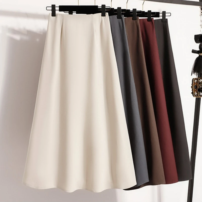 High Waist Mid Length Skirts A-Line Mini Skirt Women's Slimming Black Autumn Elastic Waist Design Solid Color Versatile Skirt