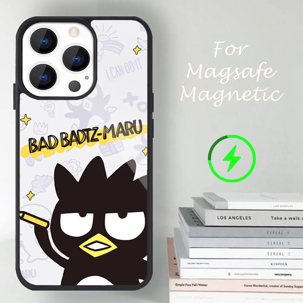 MINISO Sanrio B-Badtz-Maru Phone Case For iPhone 14 13 12 11 15 Pro Max Magsafe Magnetic