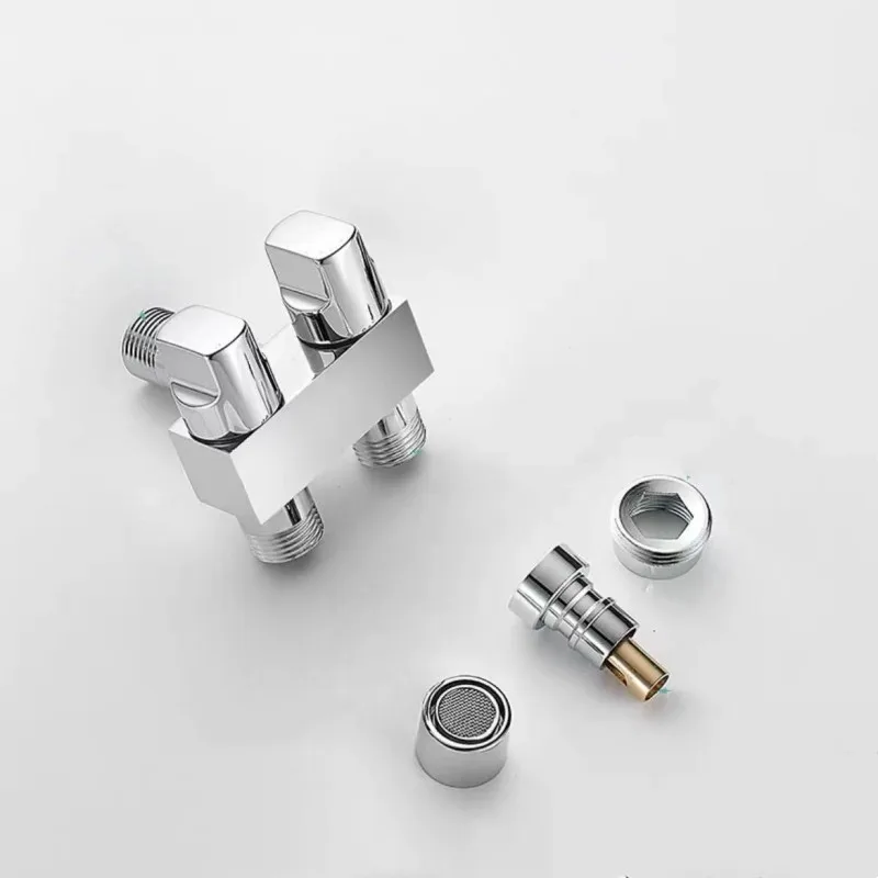 One In Two Out Mini Multi-function Shunt Angle Valve Brass Independent Switch 4/6 Point Interface Washing Machine Faucet Silver