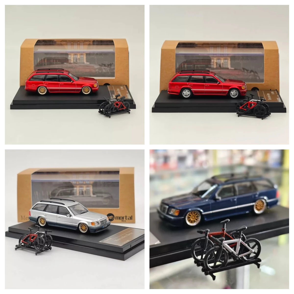 MB S124 красные с бронзовыми колесами масштаб 1:64 от MORTAL Car коллекция, ограниченная серия, хобби-игрушки