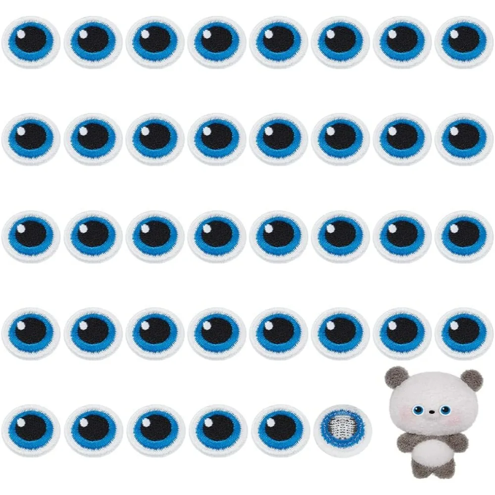 20 Paar weiße und blaue Augen zum Aufbügeln, Polyester, Stickerei, Stoff, zum Aufbügeln, Cartoon-Augen, Kostümzubehör