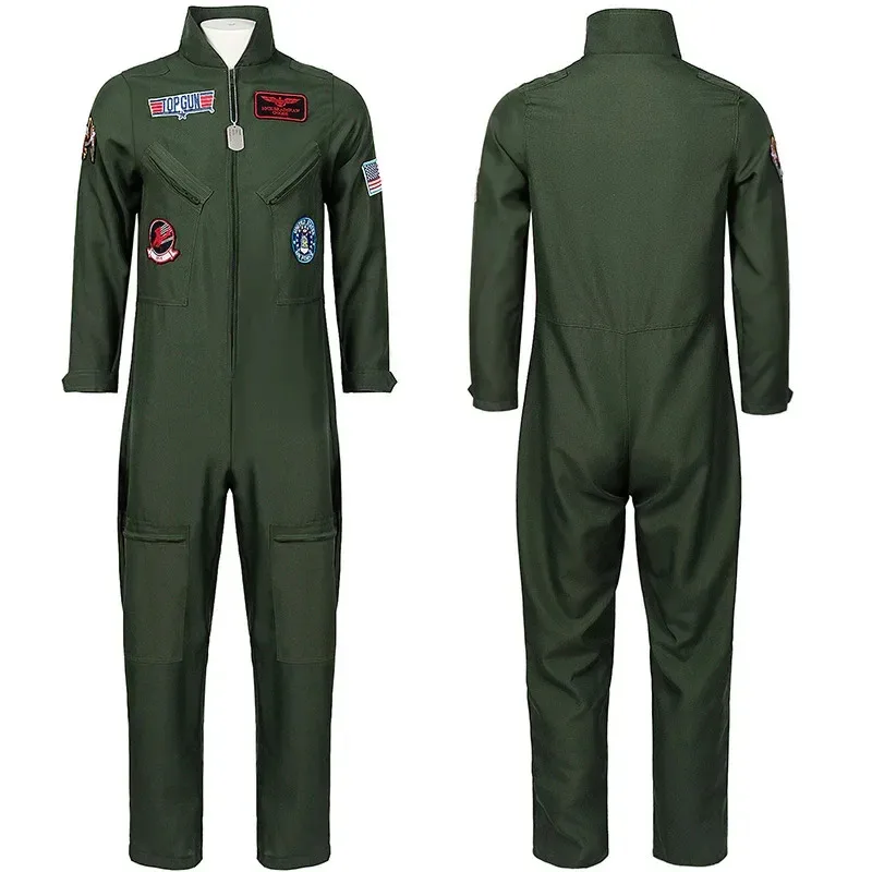 

Top Gun Movie Cosplay Air Force Flight Suit Halloween for Men Army Green Pilot Jumpsuit Astronaut