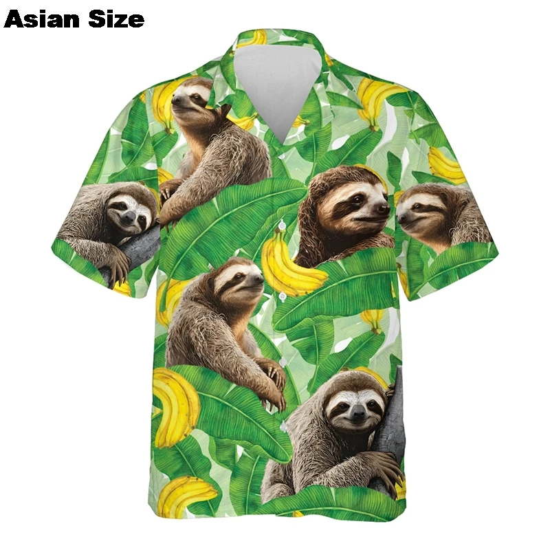 New Summer Hawaii Fruit Banana Monkey 3D Printed Beach Shirt Casual Aloha Shirts For Men 2025 Hip Hop Animals Y2k Blouses Tops