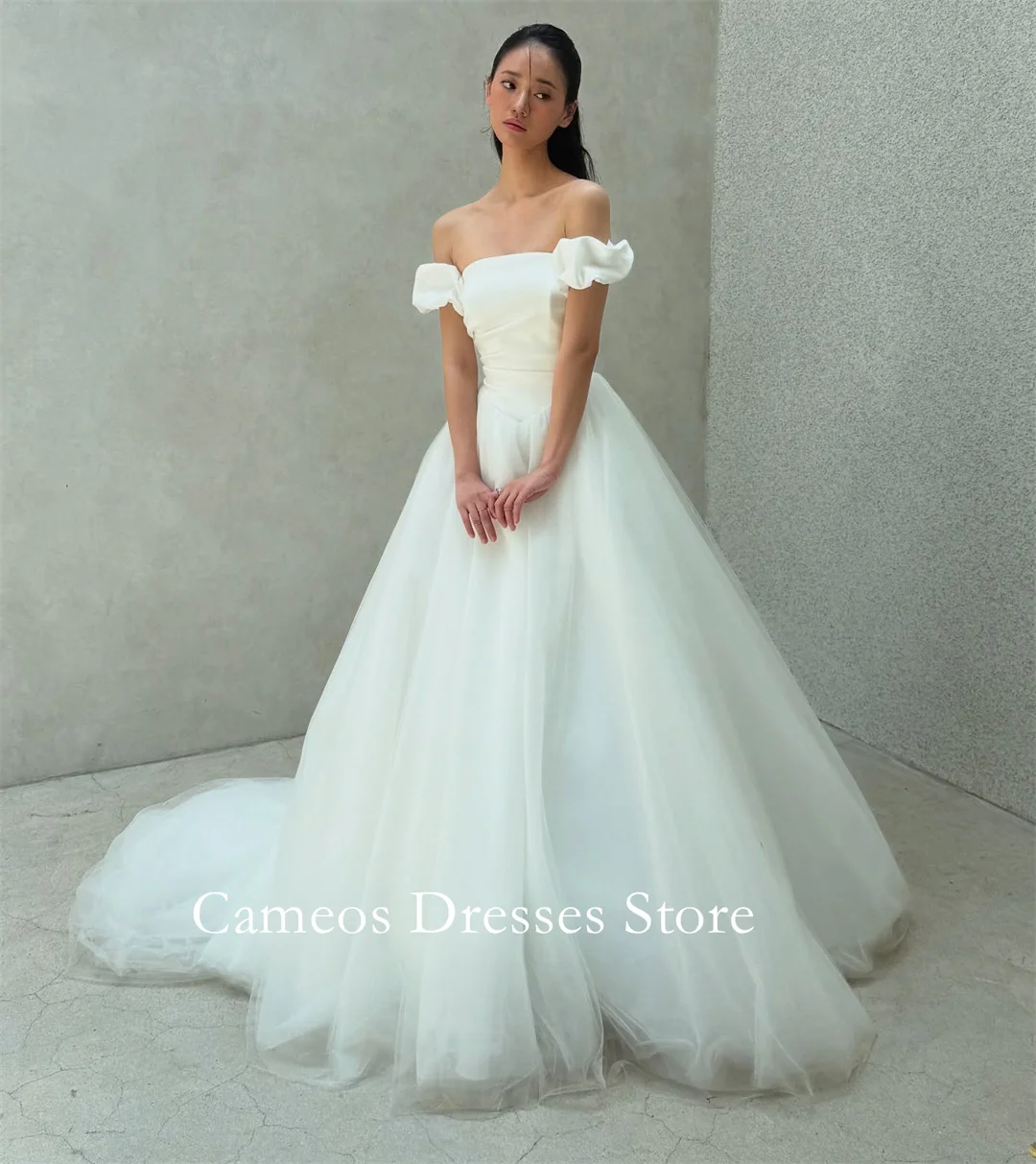 SONDR Customized Off Shoulder Ivory A-Line Removable Sleeves Wedding Dresses Tiered Korea Brides Gowns Women Bridal Dresses