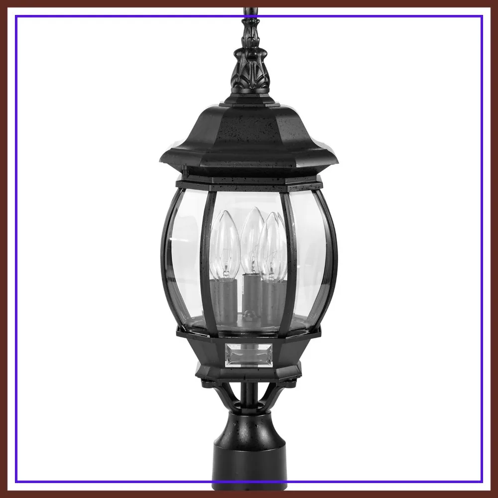 

3-Light Post Lantern 21 in. Clear Beveled Glass Outdoor Light