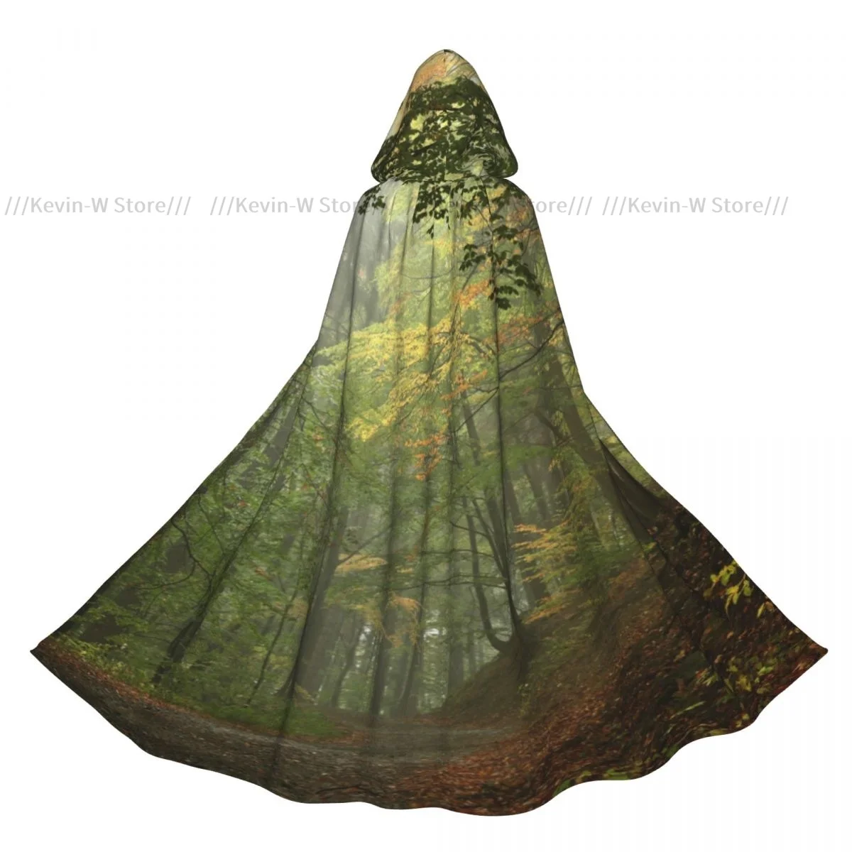 Adult Cloak Cape Hooded Misty Forest Shaded Trees Foggy Dreamy Woodland Scene Medieval Wicca Vampire Elf Purim Carnival Party