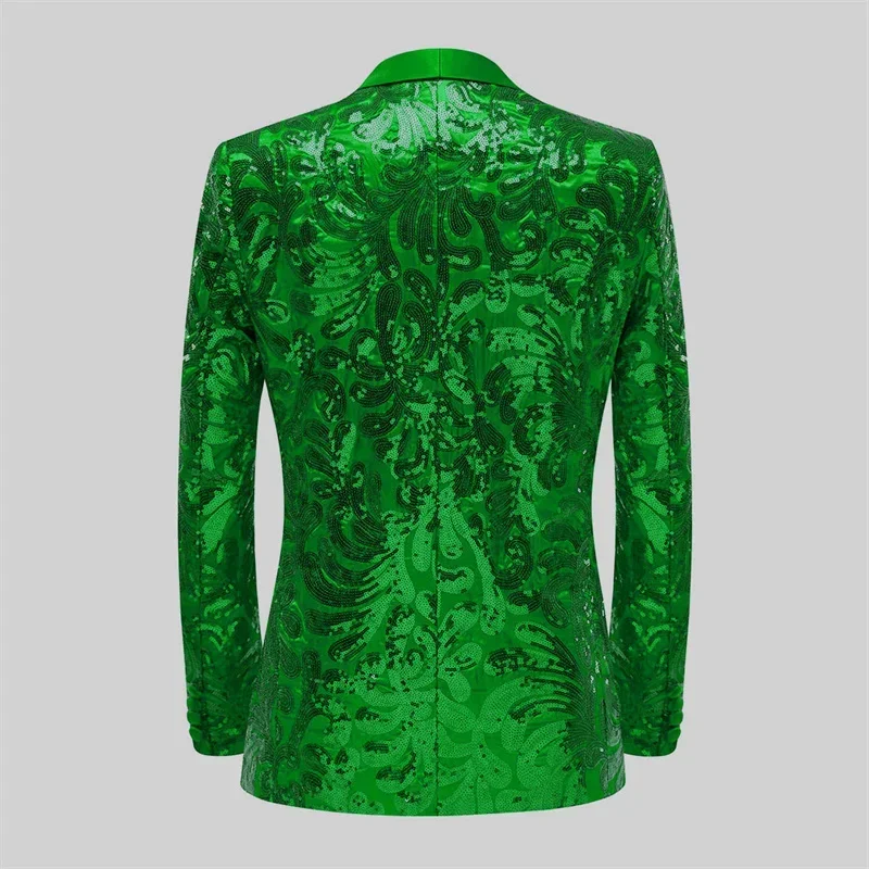 2024 New Men Luxury Sequin Suit One Buckle Jacket Red / Gold / Silver Fashion Male Wedding Party Blazer Singer Trend Coats