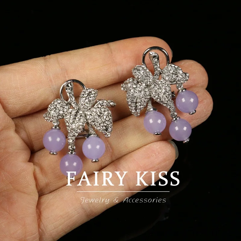 

Medieval vintage earrings purple stone temperament versatile earrings, exquisite diamond earrings