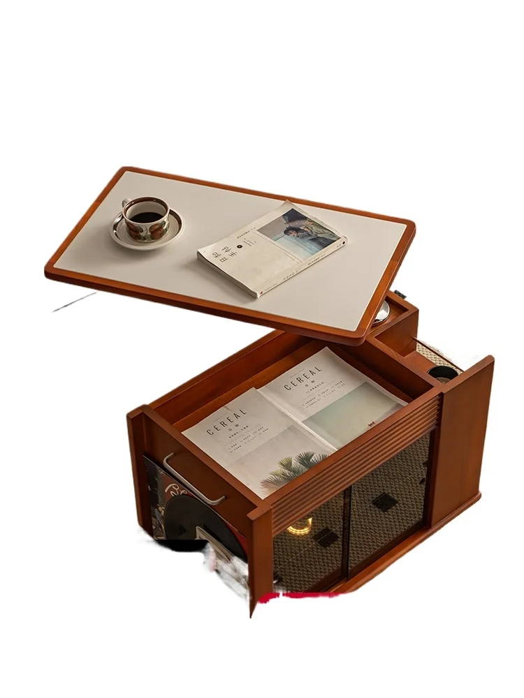 

Lifting medieval solid wood rock slab edge few living room sofa side cabinet boxwood tea table multi-function