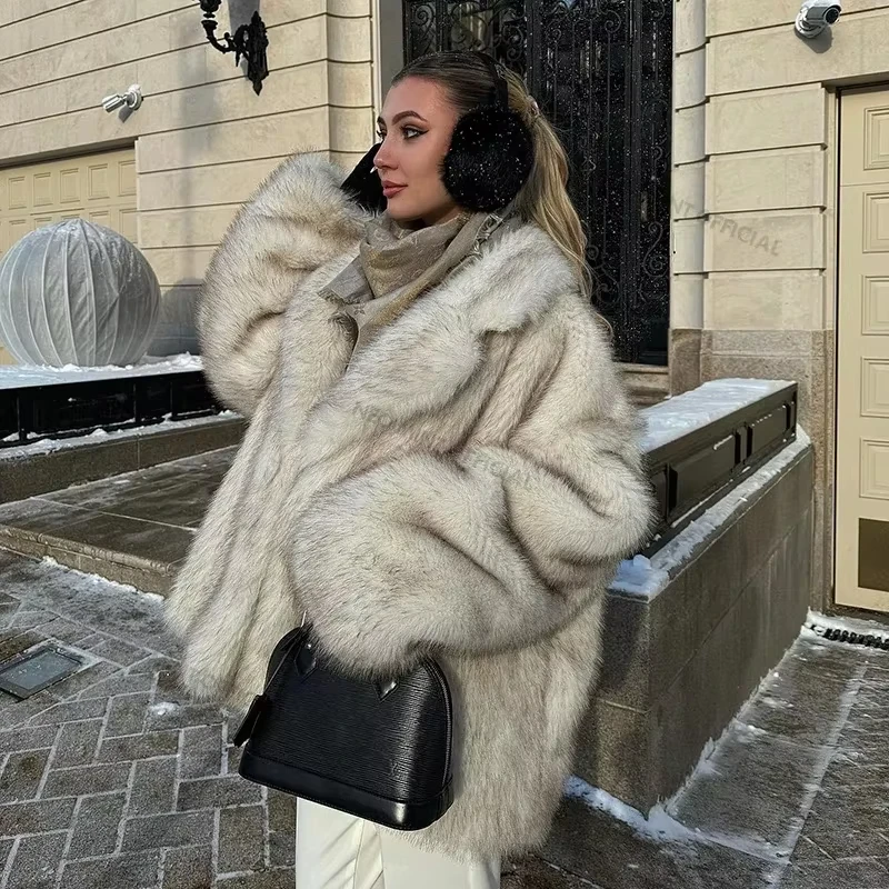 XIN FEN 2024 Winter Ins Hot Fashion Girls Oversized Gradient Fur Coat Women Thick Warm Outerwear Fluffy Faux Fox Fur Jacket