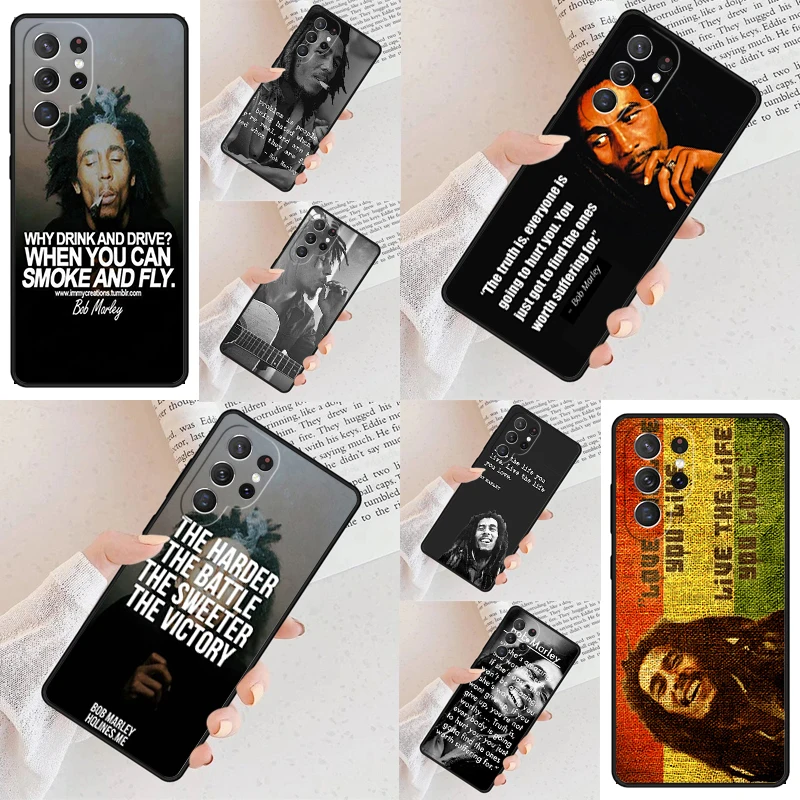 Bob Marley Quotes Rasta Reggae Phone Case For Samsung Galaxy S24 S23 S22 S21 Ultra S10 Note 10 Pro S20 Plus FE S9 S8 Cover