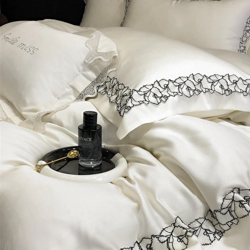 Lace Wide Edge Bedding Set Lyocell Eucalyptus Fiber Super Soft Silky Cool Feeling Duvet Cover Bed Sheet/Fitted Sheet Pillowcases