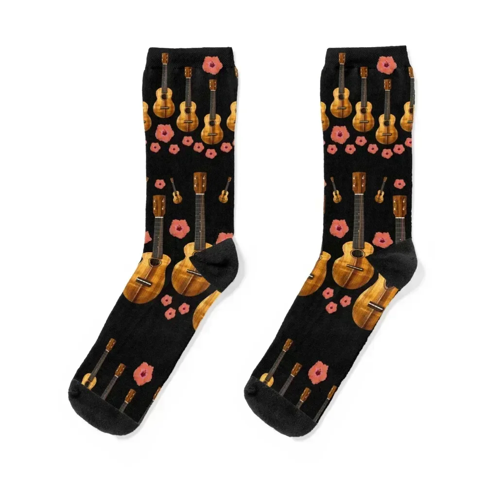 

Ukuleles: Uke Hibiscus on Black Socks Argentina funny gifts essential christmas gifts Socks For Men Women's