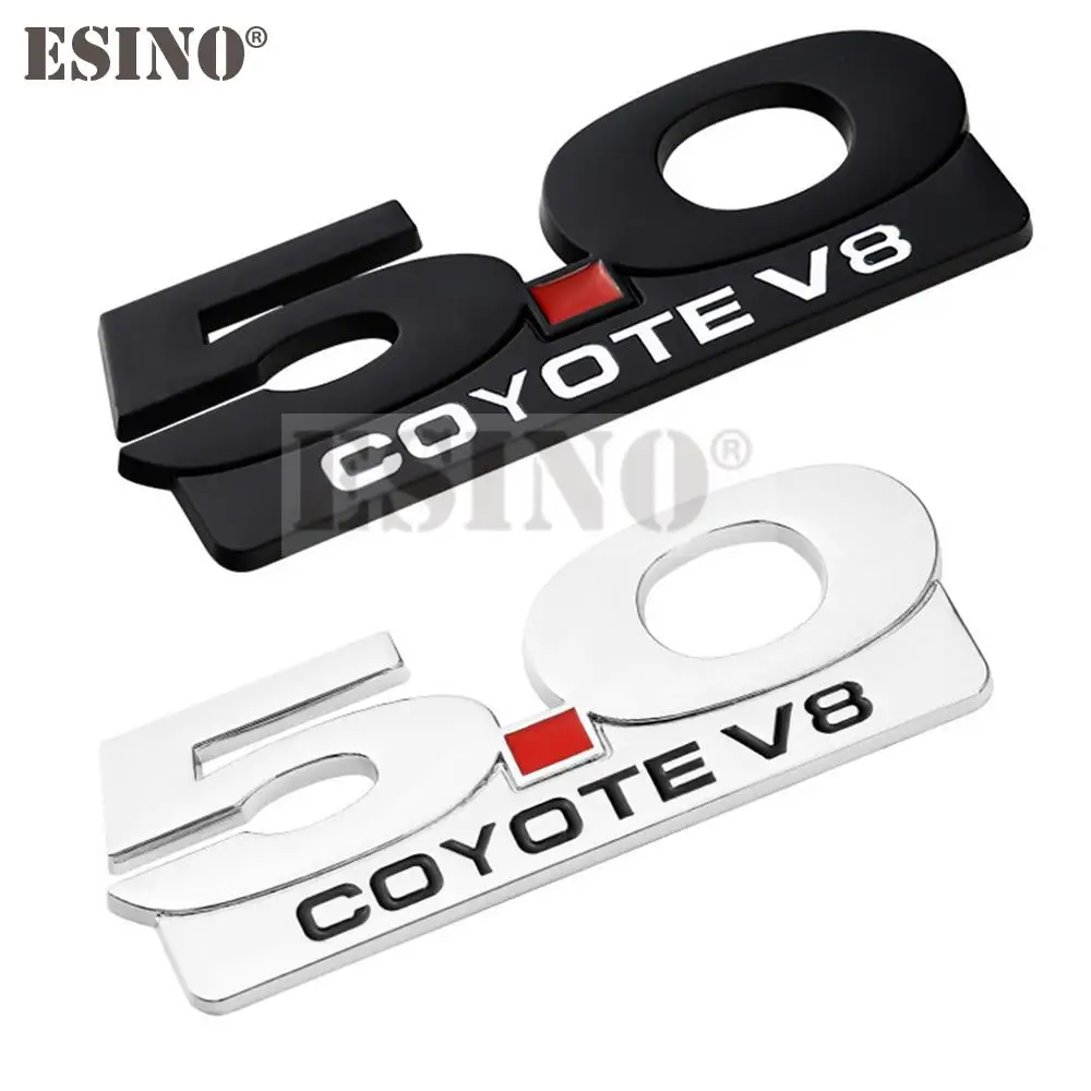 Car Styling Coyote 5.0 V8 Twin Turbo 3D Metal Zinc Alloy Car Badge Body Rear Trunk Adhesive Emblem for Ford Mustang Shelby V8