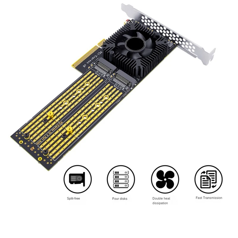 64GT/S PCI-E 3.0 X8 To 4 Ports M.2 M-Key B&M-Key Expansion Card Black Computer Accessories For NVME 2230 2242 2260 2280 22110