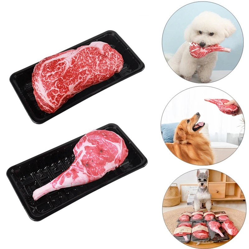 Puppy Chew Training Tooth Cleaning Molar Stick Beef Flavor Pet Molar Toy Simulation Squeaky Bone Steak Shape Toy Pet Supplies