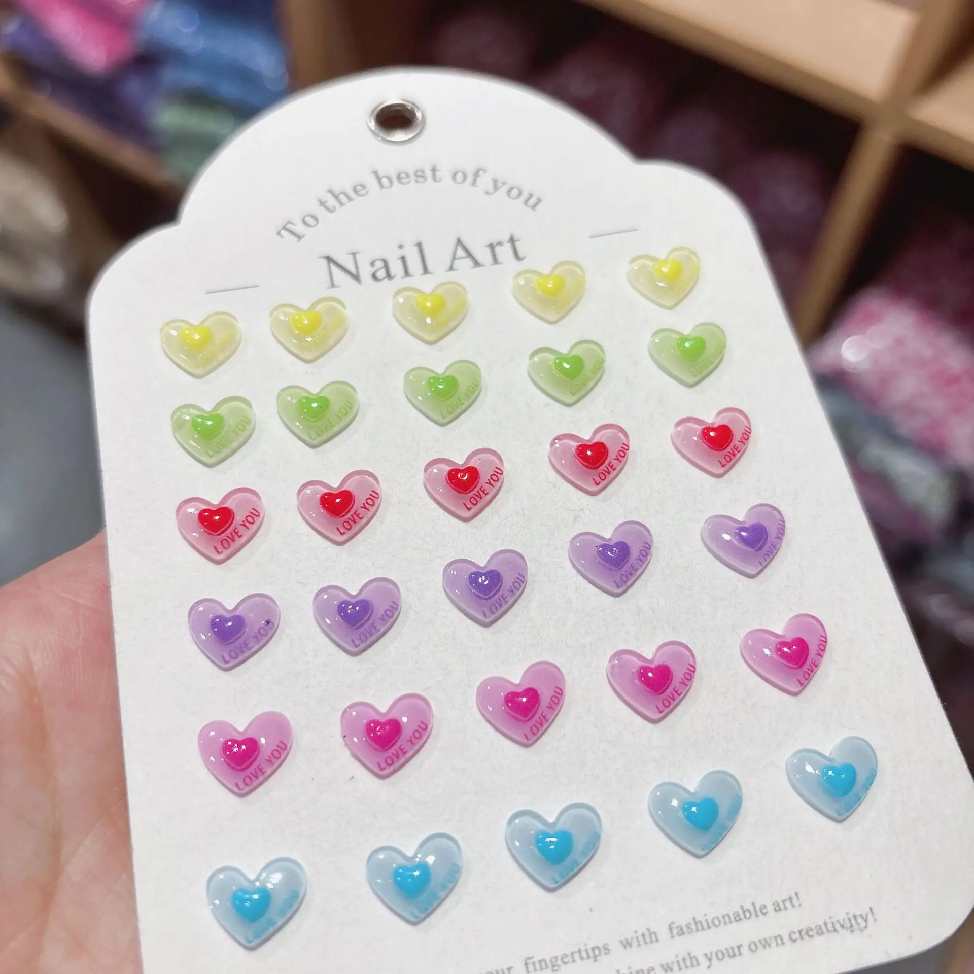 100Pcs/Pack 3D Double Love Nail Charms - Romantic Interlocking Heart Resin Decor for Couple Manicures