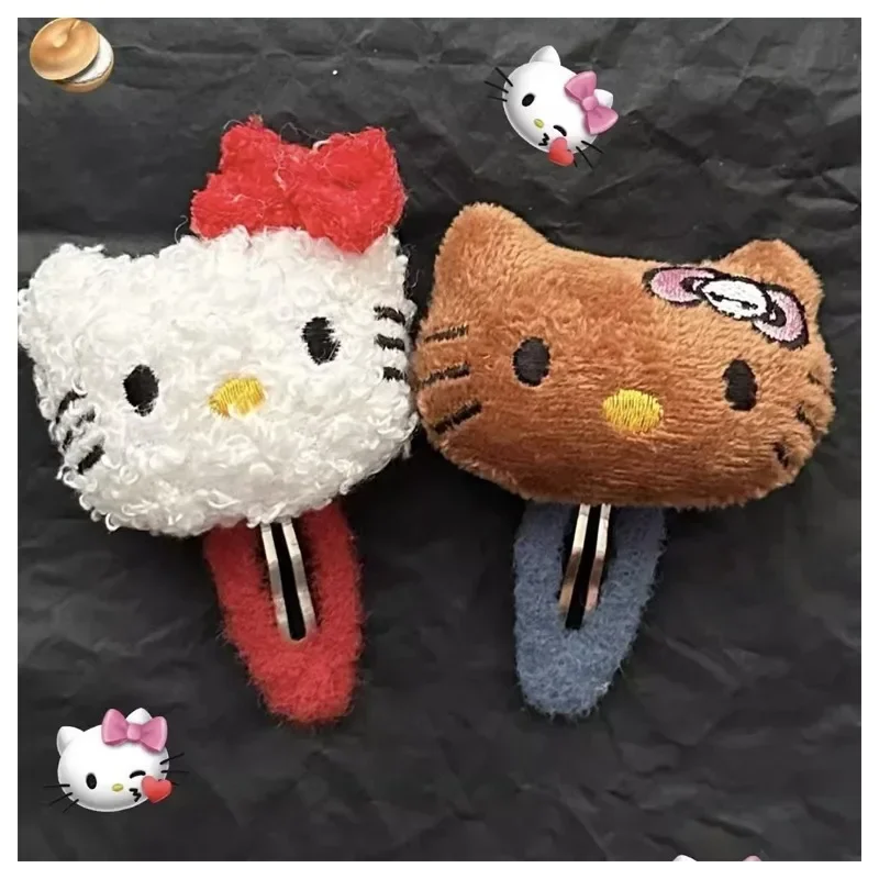 Cartoon Sanrios Hawaii Hellokittys Plush Doll Hair Clip Kawaii Fashion Y2K Hairstyle Accessories Plushie Bobby Pin Hair Rope