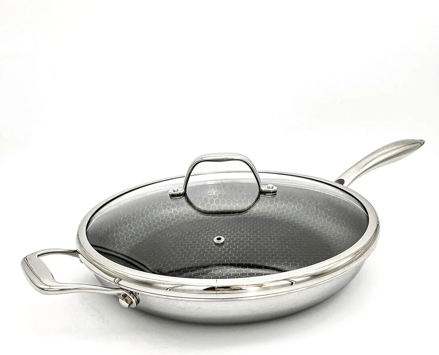 12 Inch Hexagon Surface Hybrid Stainless Steel Frying Pan with Lid