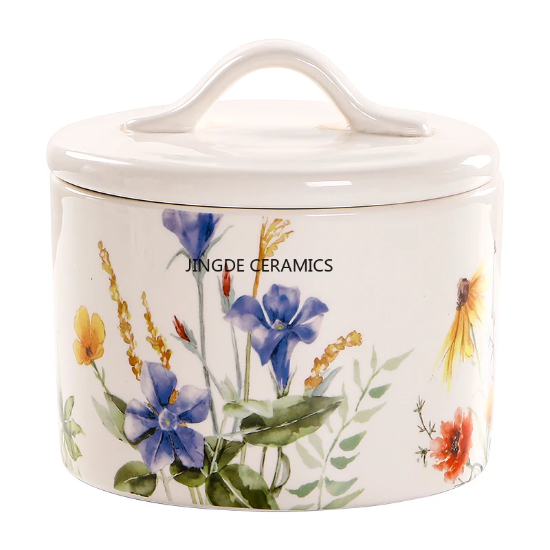 

Керамическая герметичная банка для хранения закусок и круп, 1 шт., с цветочным узором, контейнер для приправ с крышкой