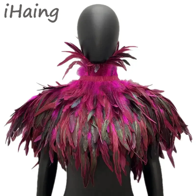 

Женская шаль с перьями, искусственный воротник, натуральная готическая накидка на плечо, накидка с завязками на ленте, карнавальный костюм, вечерние шарф