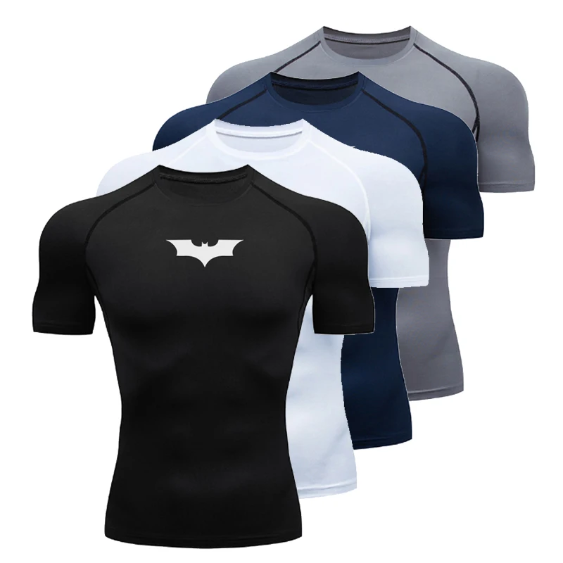 Mens Slim Fit Sports Short Sleeve T-shirt European and American Summer Fashion O-neck Quick-drying Elastic Gym Fitness T Shirt