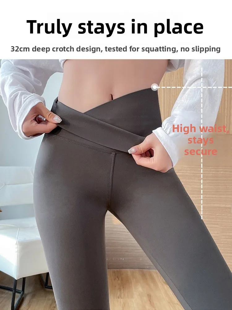 Calças de ioga femininas cintura cruzada arco pele design dezoito comprimento calças boting perna fina abdômen levantamento bunda primavera outono...