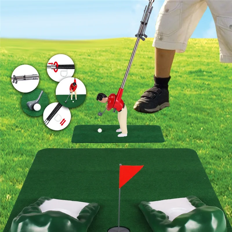 Conjunto de mini jogo de golfe interno, kit de clube de golfe vermelho para crianças, educacional pai-filho