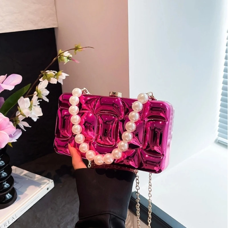 

Acrylic Box Bags for Women 2025 New Luxury Fashion Pearl Handbag Evening Party High Quality Cute Small Square Shoulder Bag Woman