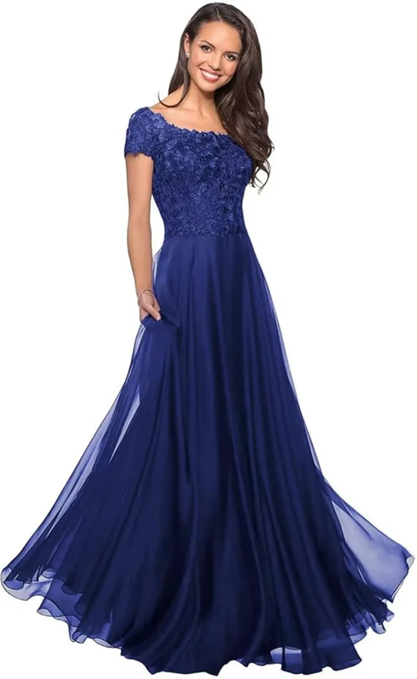 

Customized Mother of The Bride Dresses Elegant Short Sleeves Lace Appliques Prom Dresses A Line Formal Evening Dresses Women