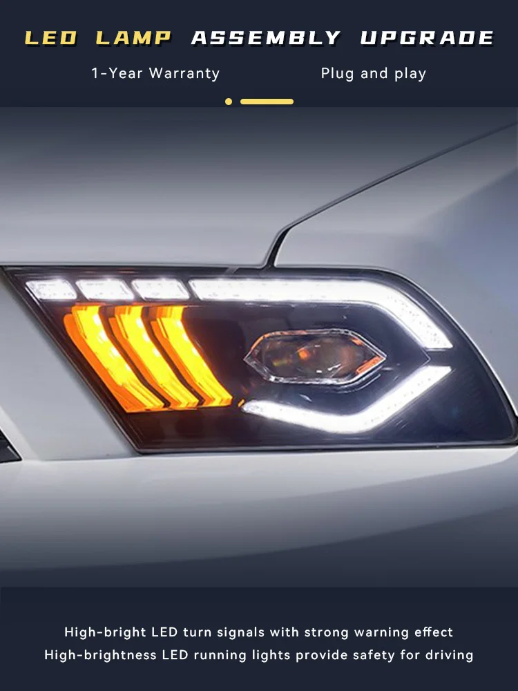 Car Lights For Ford Mustang 2010-2014 Upgarde Headlight Rectangular Design Dynamic Assembly Front Lamp Full LED DRL Accessories