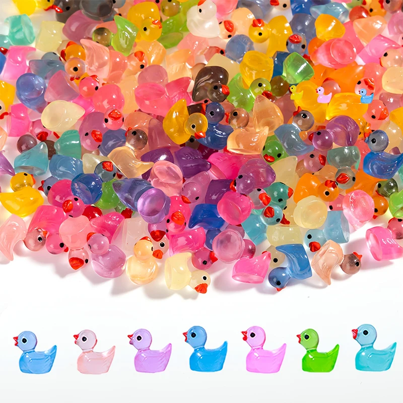 Mini canard scintillant dans le noir, 50/100 pièces, Figurines d'animaux en résine scintillante, décoration de paysage Miniature de jardin de conte de fées