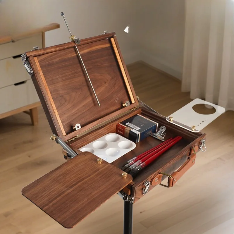 Watercolor sketch box, liftable bracket oil painting box, Chinese painting portable art wooden easel box