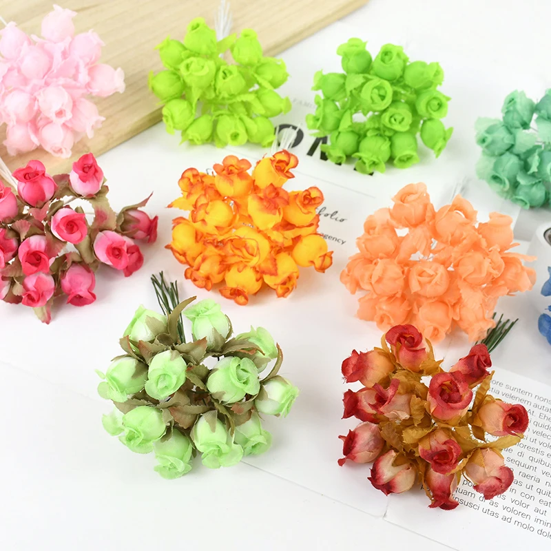 

Artificial Mini Silk Rose Bouquet Wedding Birthday Christmas Greeting Card Decoration Fake Flowers DIY Wreath Scrapbook Craft