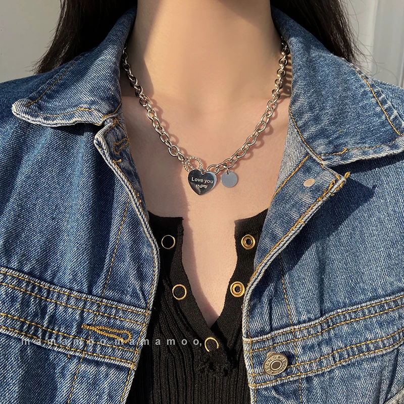 Flashbuy Heart Pendant Necklace For Women Trendy hip hop Silver Color Necklace Couple Jewelry Gift