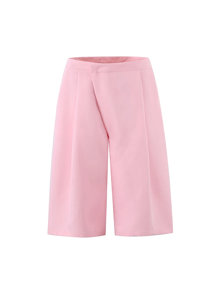 Elegant Women's Blazer Trousers Suit Pink Long Sleeve Double Breasted Short Top Half Straight Pants Set Summer Chic Lady Outfits view 4