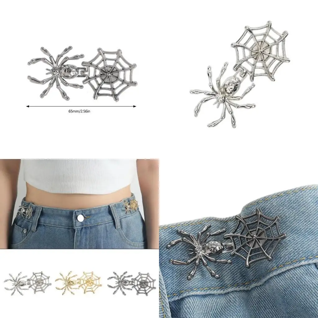 

R1WE Spiderweb Tighten Waist Button for Women Skirt Pant Jeans Tighten Waist Clip Metal Pin Clothing Fastening Supply