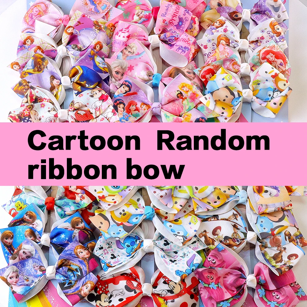 

Random ribbon DIY Bow hair clip Disney Mickey Princess cartoon Stitch Cute baby Decoration