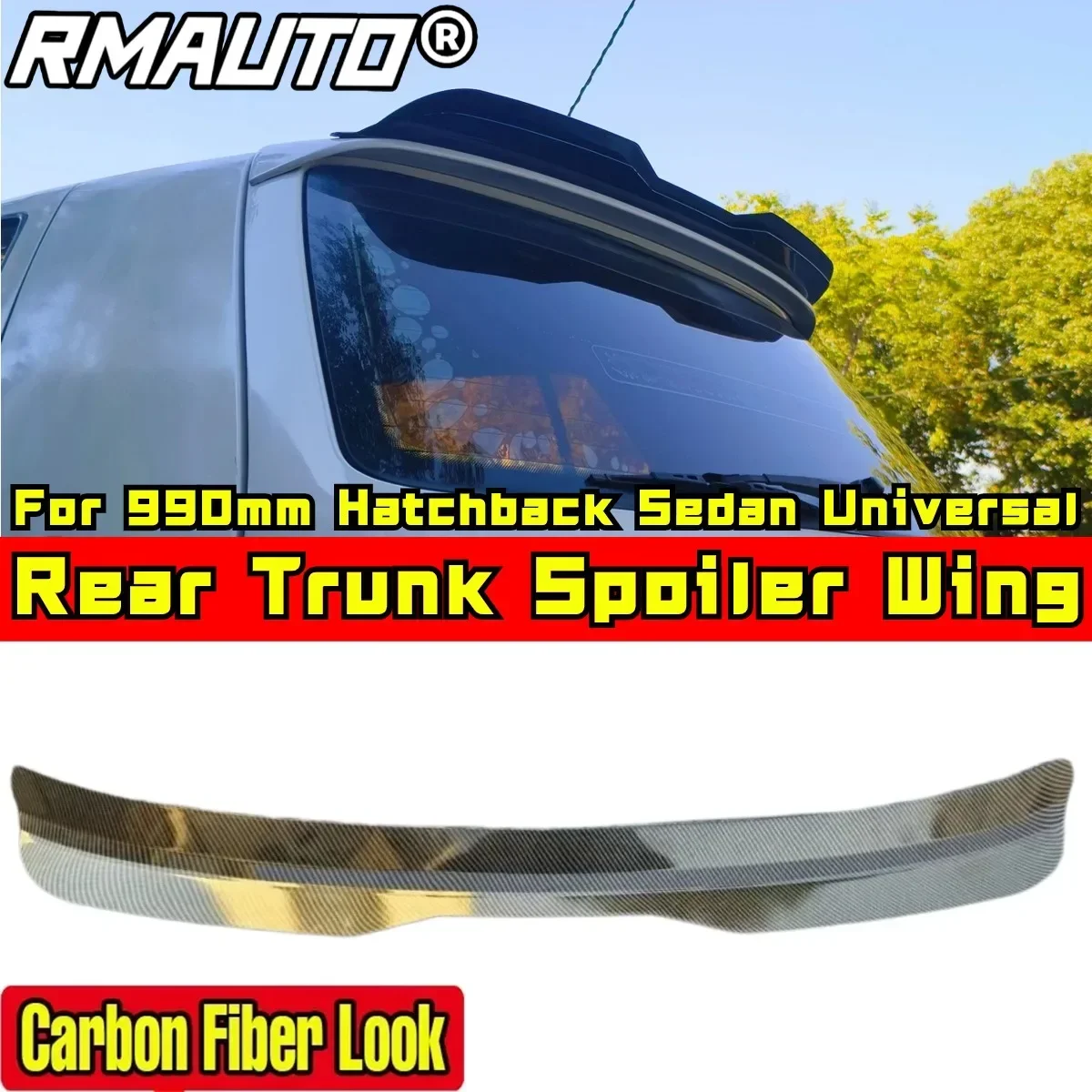 For Hatchback Sedan 990mm Universal Roof Spoiler Carbon Fiber Look Car Rear Spoiler Trunk Wing Body Kit Car Accessories