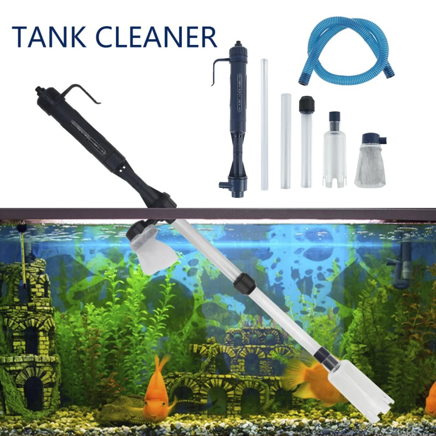 

Electric Fish Tank Gravel Cleaner with Air-Pressing Button, Water Changer & Hose Controller for Sand Washing & Feces Removal Mi