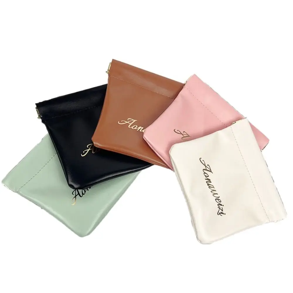 Pu Leather Leaf Spring Coin Purse Makeup Bag Earphone Bag Mini Cosmetic Bag Automatic Closed Self-closing Lipstick Storage Bag