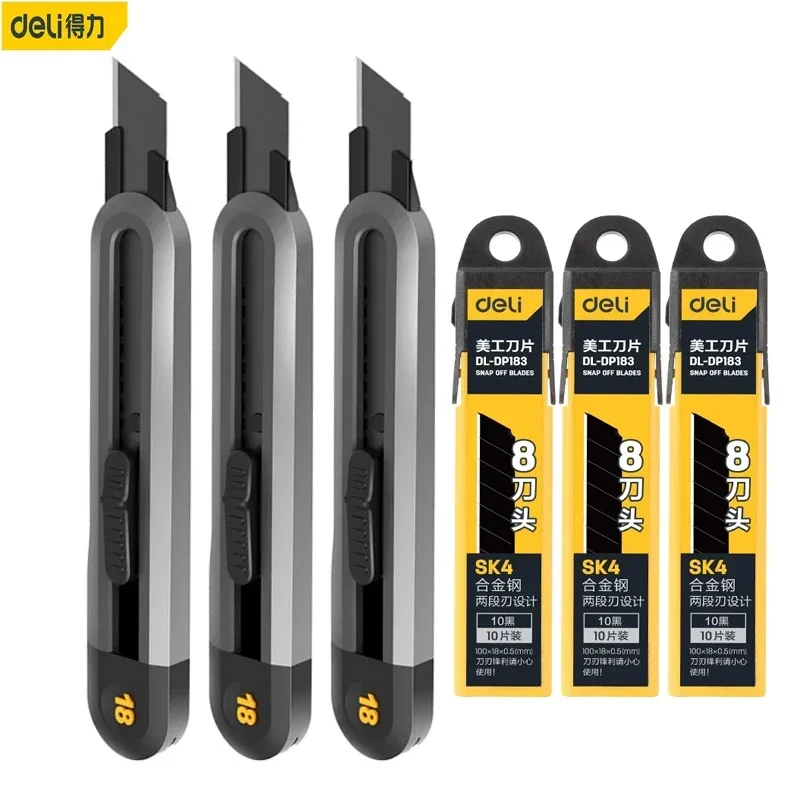 

Deli Home Durable Sharp Practical Art Knife Cutting, High Carbon Steel SK2 Blade Automatic Recyclable Self locking Box Cutter