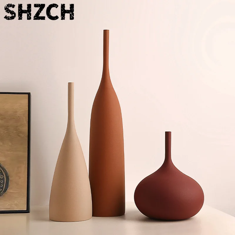 Handmade Ceramic Vase, Vintage Wabi-Sabi Living Room Decor, Morandi Style Home Decoration, living room decoration