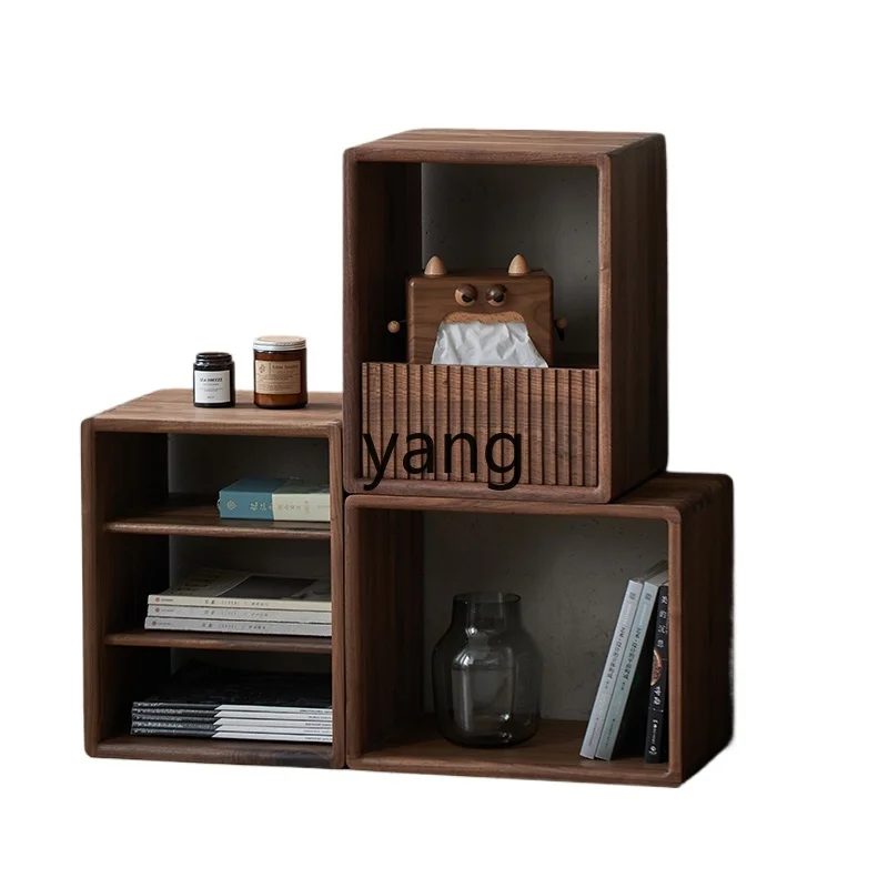 LHM  free combination square black walnut solid wood study living room bookshelf floor partition