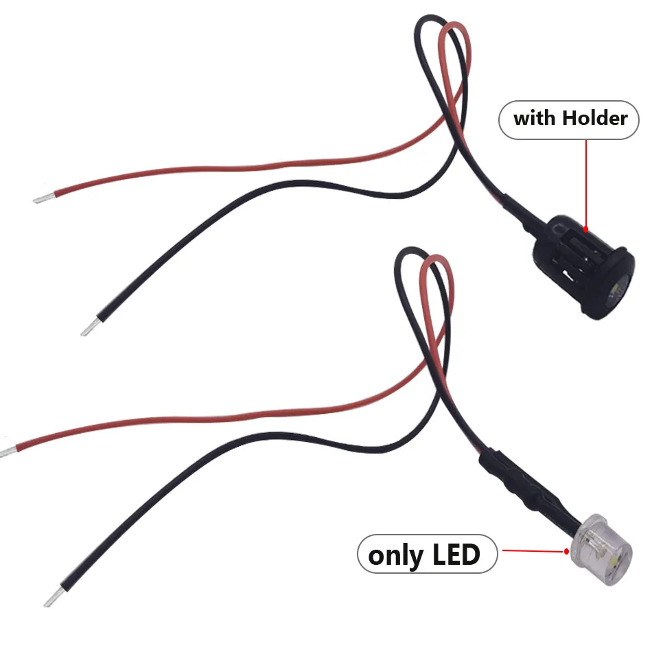 3mm 5mm 2pin LED Flat Top Round Pre-wired DC12-24V Water Clear LED light-emitting diode Red Green blue white with Plastic Holder