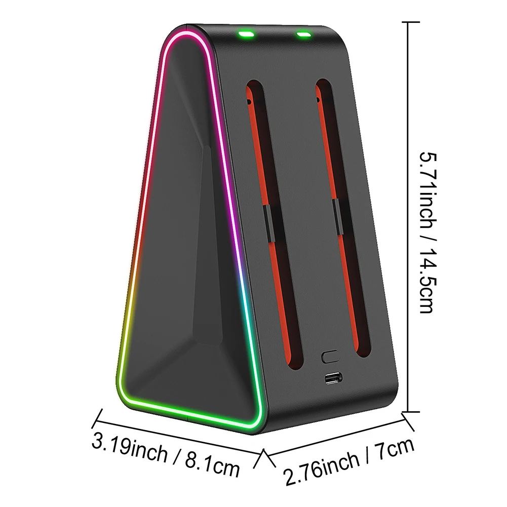 4 في 1 جهاز شحن RGB مقبض الضوء المحيط شاحن قاعدة شحن مثلث الشكل مقبض صغير قاعدة شحن لملحقات NS
