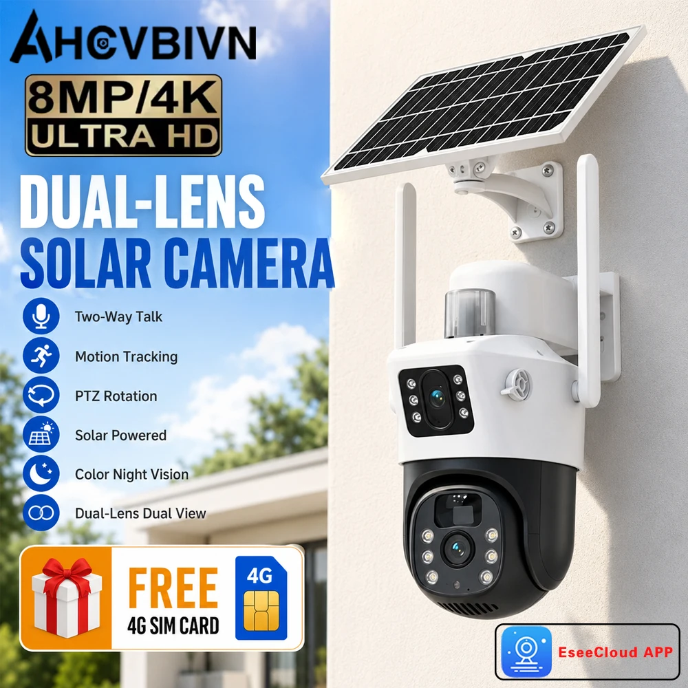 Panel Power Outdoor - 8MP 4K Dual Lens 4G Solar